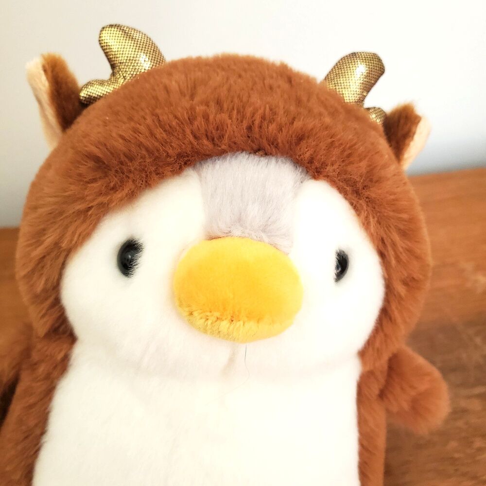 Aurora Pompom Penguin Plush Gray Reindeer Costume Brown Gold 8" Super Soft 2021